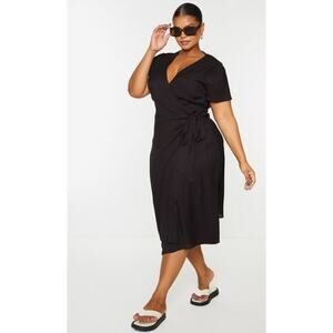 Sexy WRAP Midi DRESS Lane Bryant 18WP 20WP Black Tie Waist 1X Petite 1XP NEW